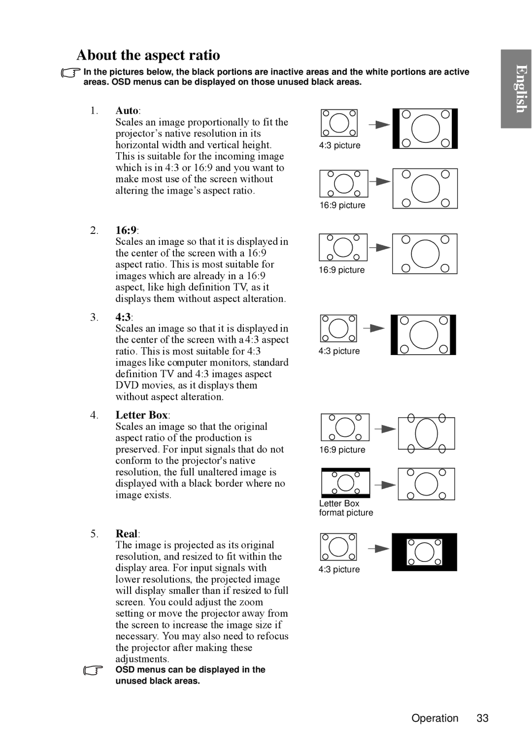 BenQ SP840 user manual About the aspect ratio, Letter Box 