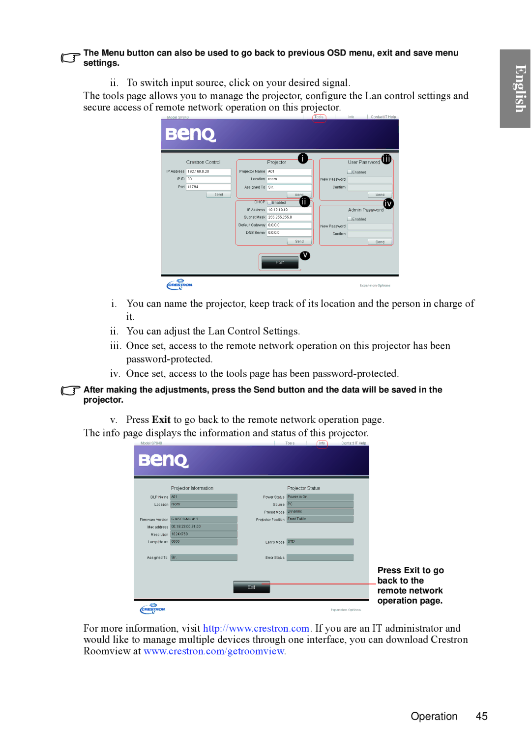 BenQ SP840 user manual Iiii Iiiv 