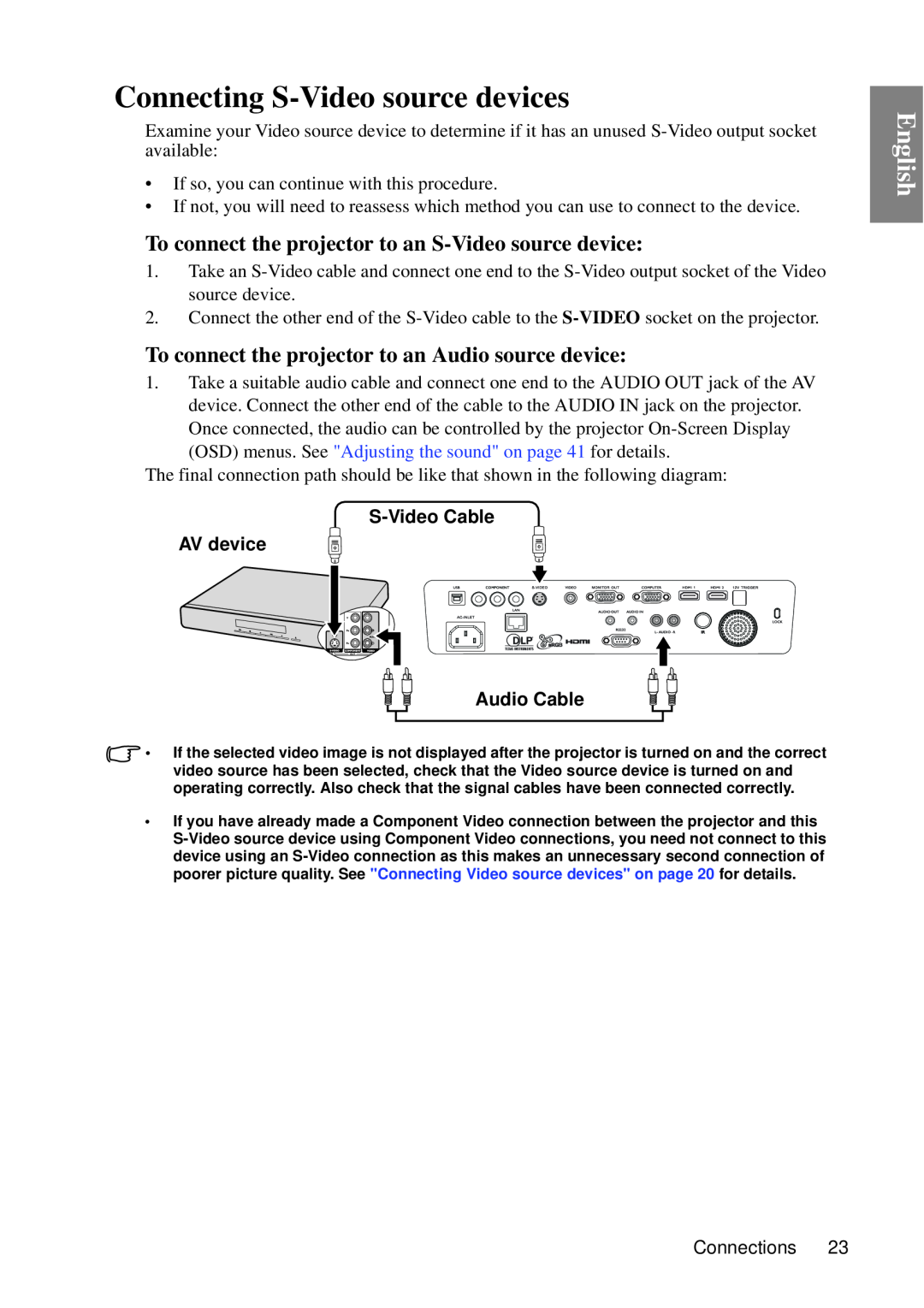 BenQ SP840 user manual Connecting S-Video source devices, To connect the projector to an S-Video source device, English 