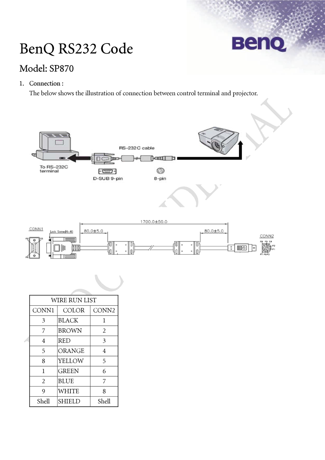 BenQ SP870 manual Connection, Shield 