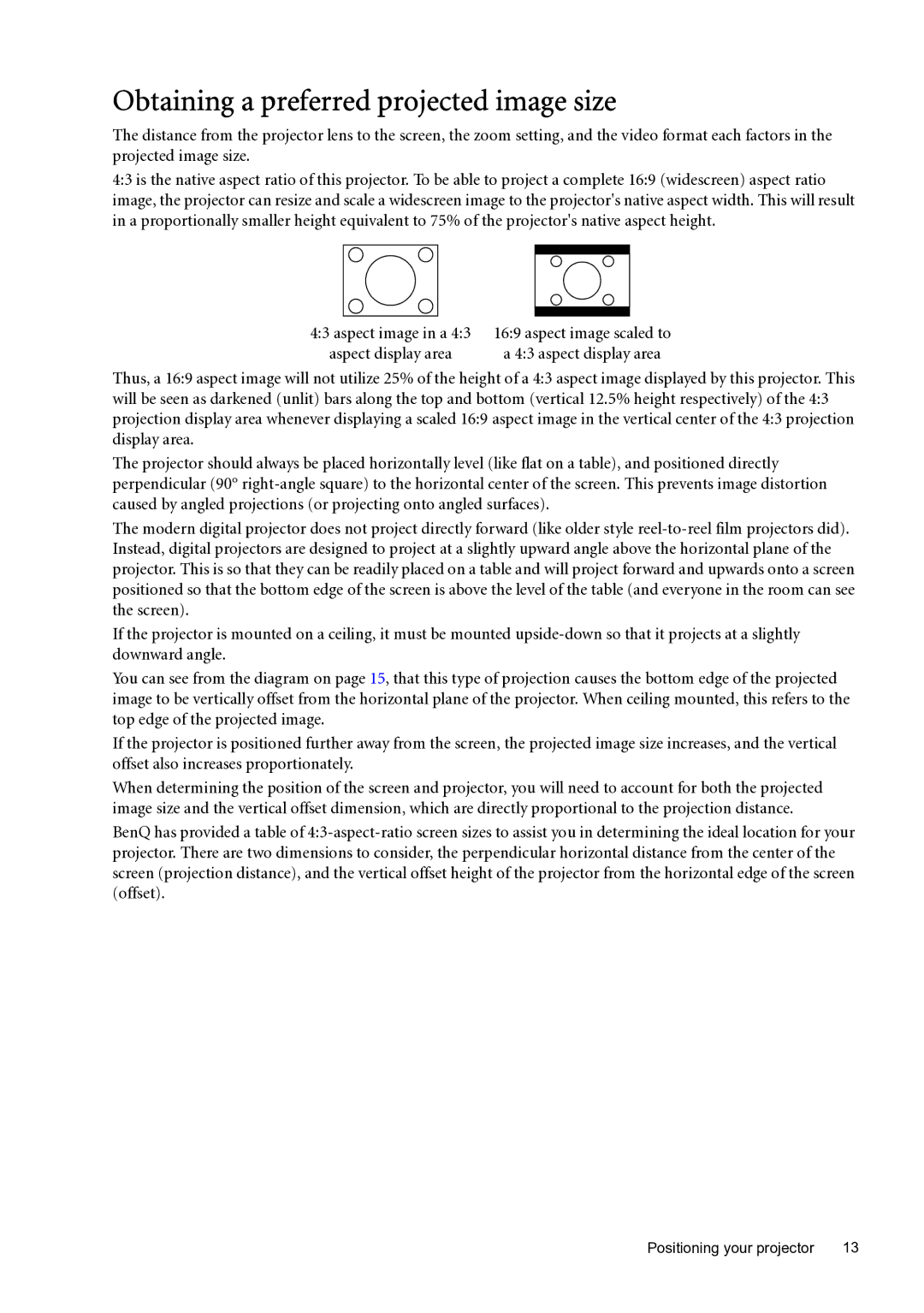 BenQ SP870 user manual Obtaining a preferred projected image size 