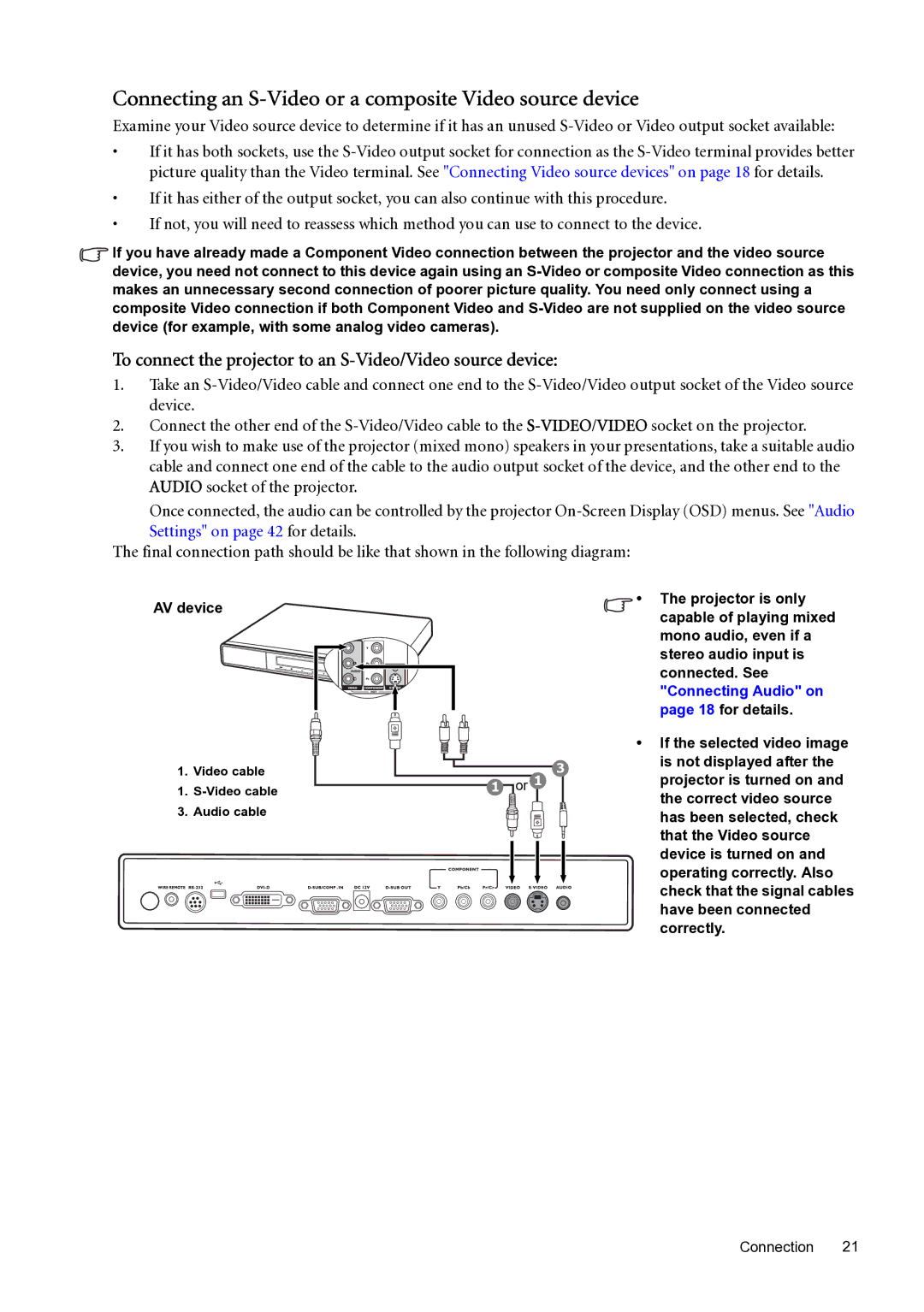 BenQ SP870 user manual Connecting an S-Video or a composite Video source device 