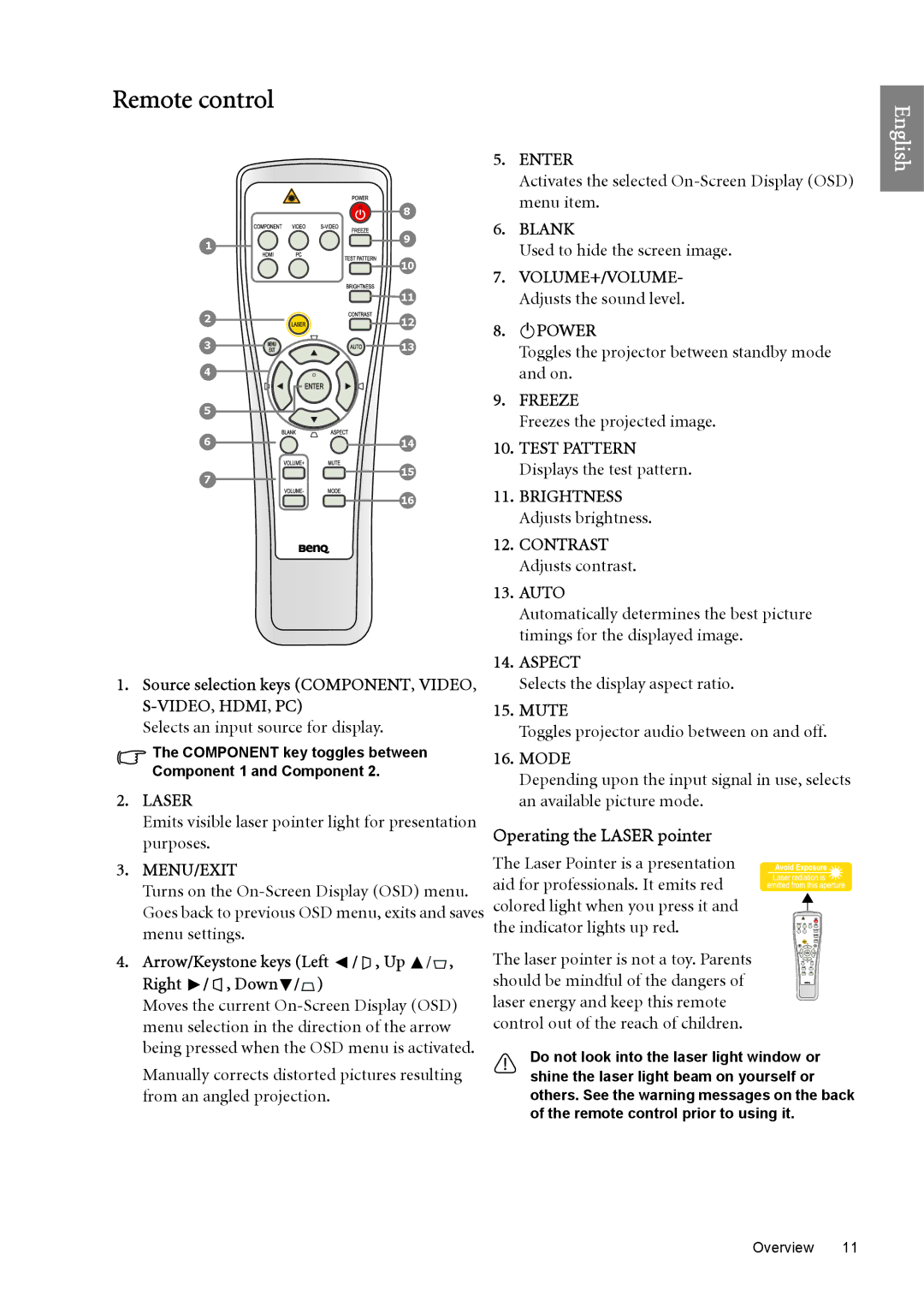 BenQ SP890 user manual Remote control 