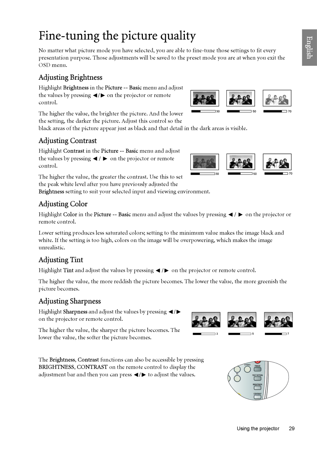 BenQ SP890 user manual Fine-tuning the picture quality 