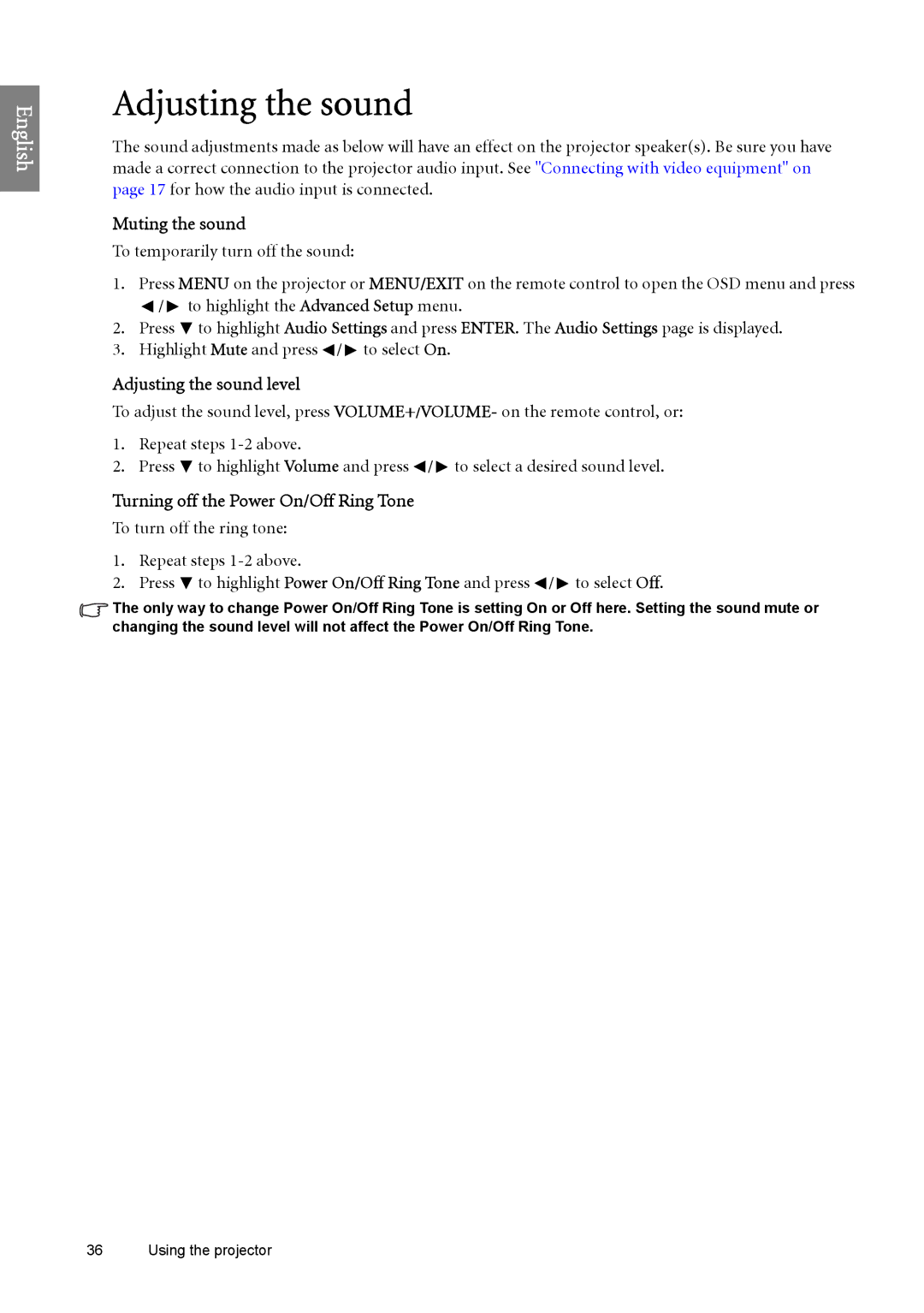 BenQ SP890 user manual Muting the sound, To temporarily turn off the sound, Adjusting the sound level 