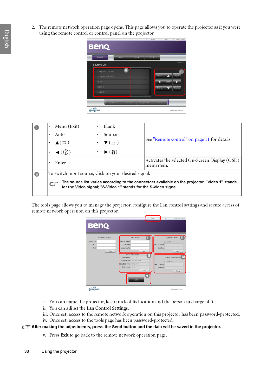 BenQ SP890 user manual Auto Source, Menu item, Ii To switch input source, click on your desired signal 