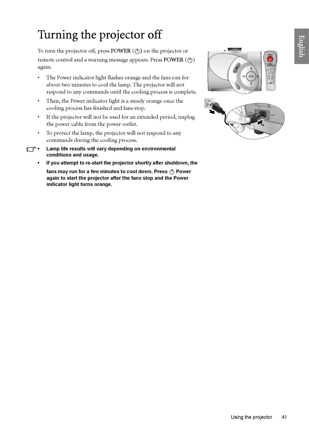 BenQ SP890 user manual Turning the projector off 