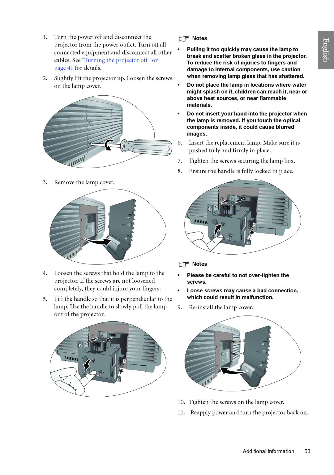 BenQ SP890 user manual Reapply power and turn the projector back on 