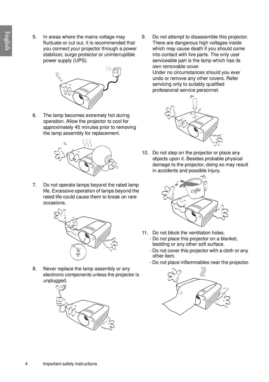 BenQ SP920 user manual Important safety instructions 