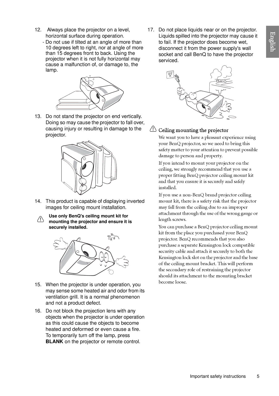 BenQ SP920 user manual Ceiling mounting the projector 