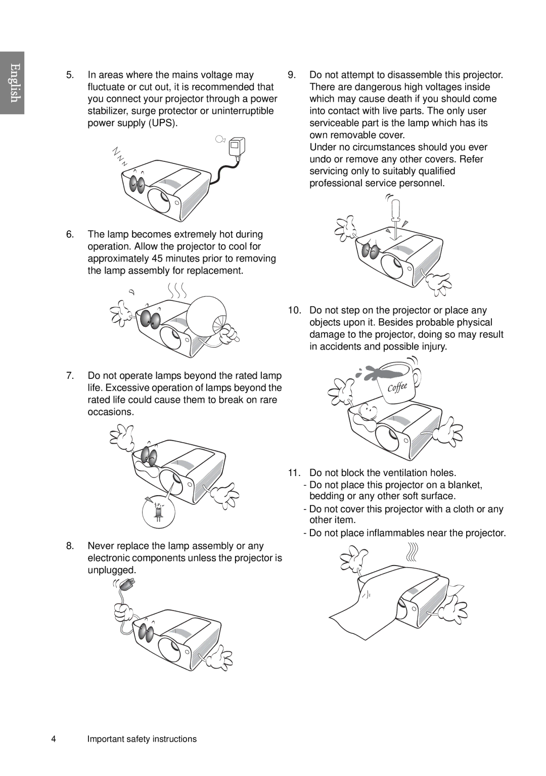 BenQ SP920P user manual Important safety instructions 