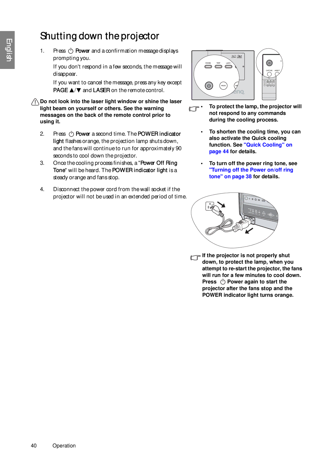 BenQ SP920P user manual Shutting down the projector 