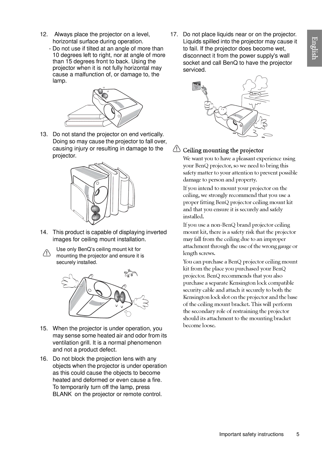 BenQ SP920P user manual Ceiling mounting the projector 