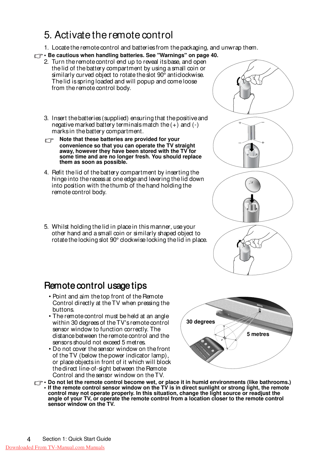 BenQ VA261 quick start Activate the remote control, Remote control usage tips 