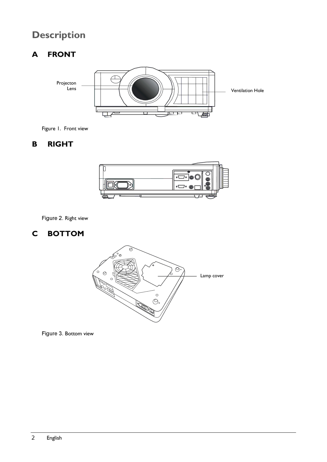 BenQ VP150X manual Description, Front view 