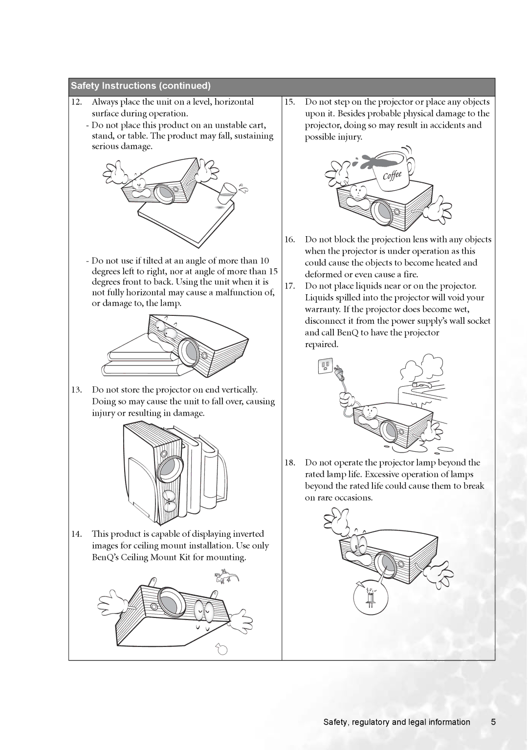 BenQ W100 user manual Safety Instructions 