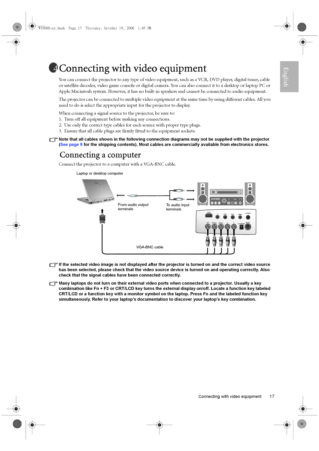 BenQ W10000/W9000 user manual Connecting with video equipment, Connecting a computer 