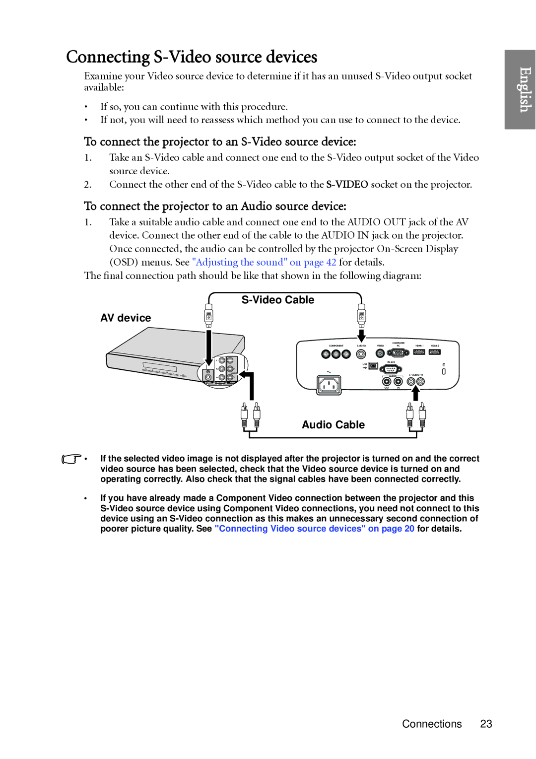 BenQ W1060 user manual Connecting S-Video source devices, To connect the projector to an S-Video source device 