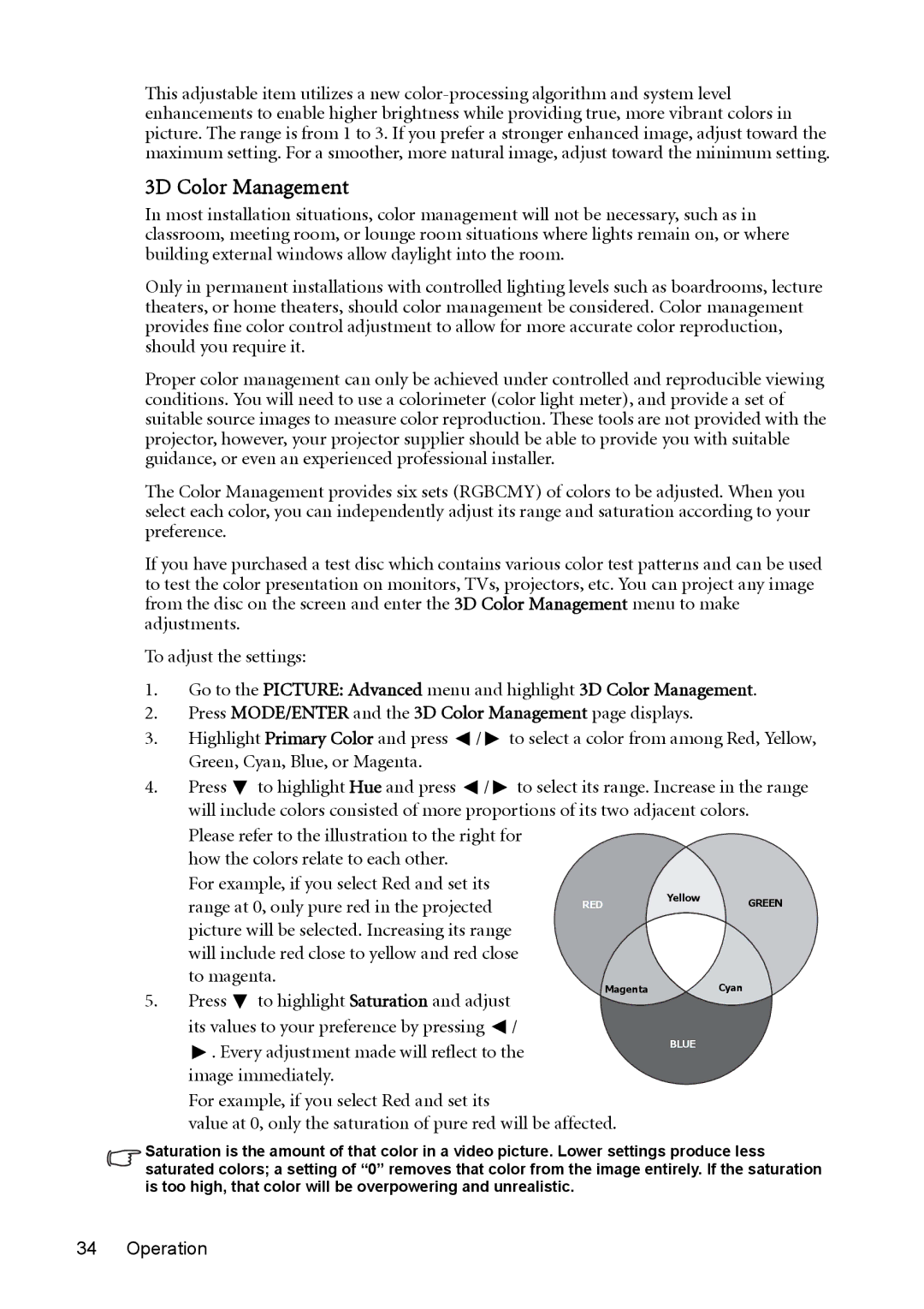 BenQ W1200 user manual 3D Color Management 