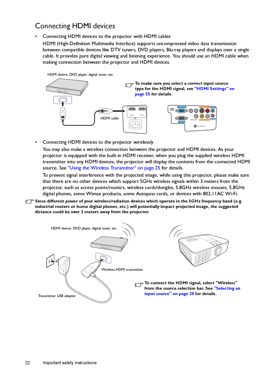 BenQ W1500 user manual Connecting Hdmi devices 