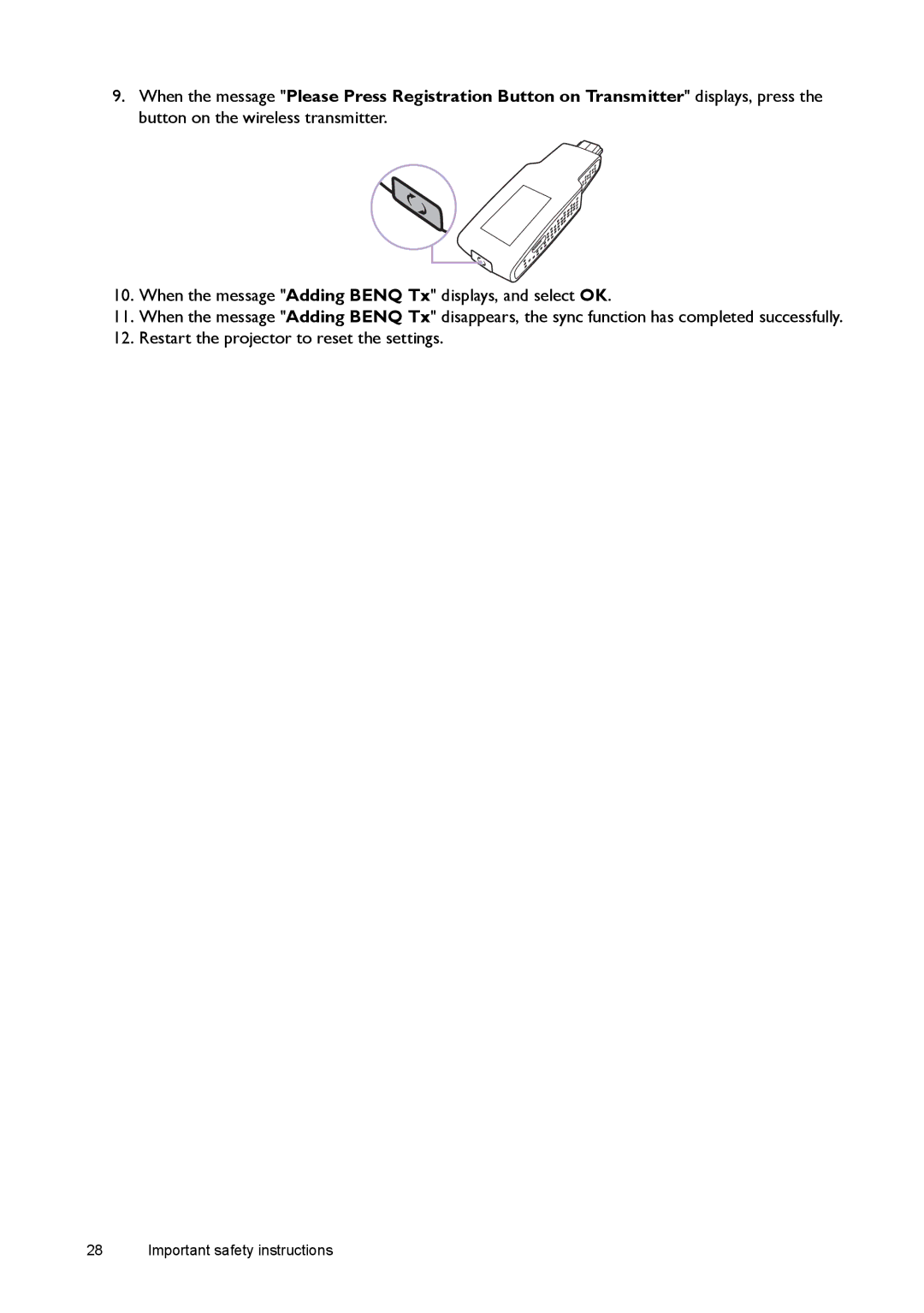 BenQ W1500 user manual Important safety instructions 