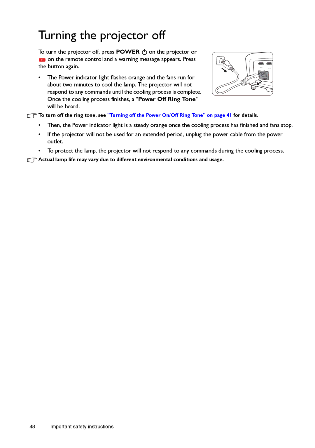 BenQ W1500 user manual Turning the projector off 