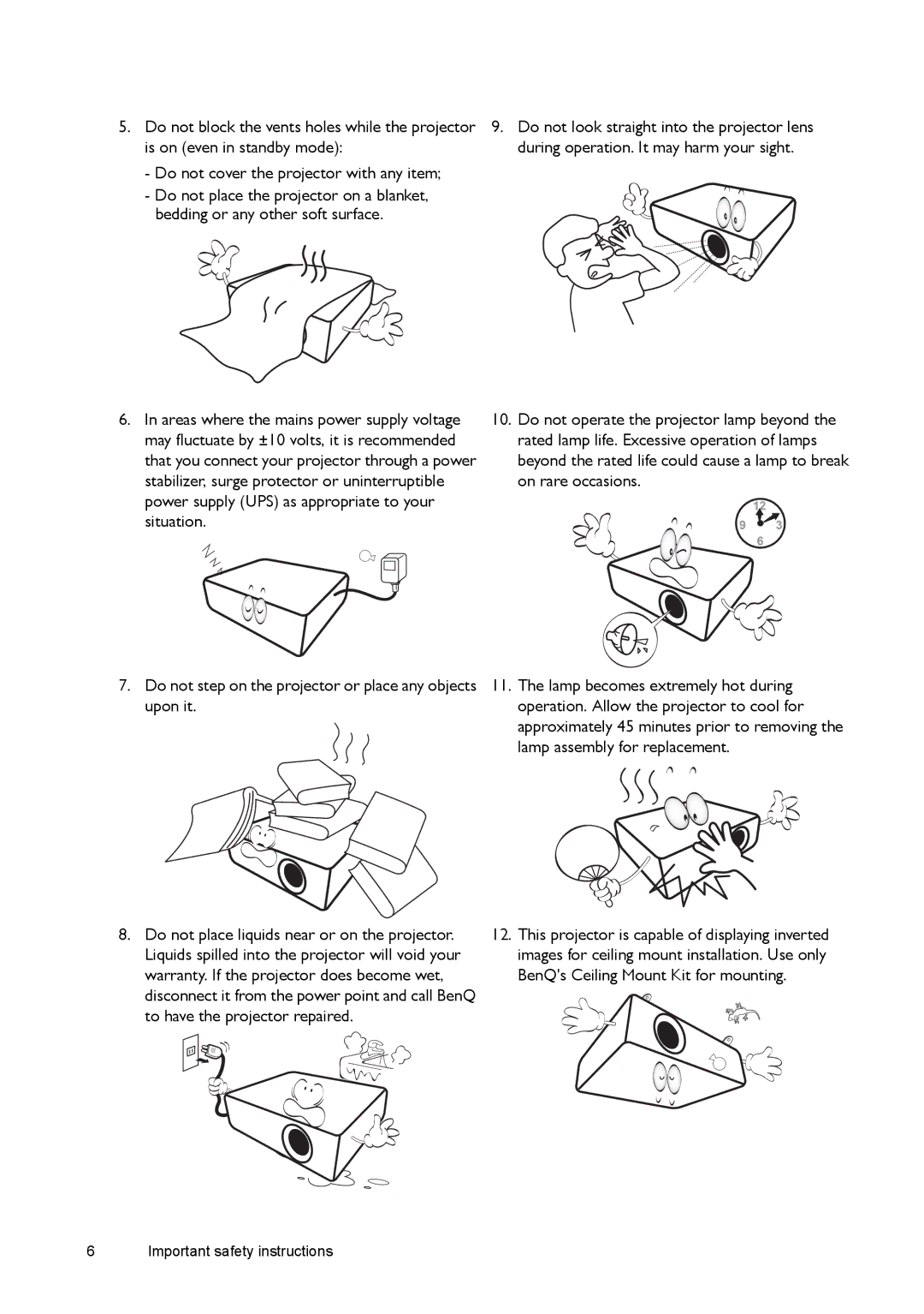 BenQ W1500 user manual Important safety instructions 