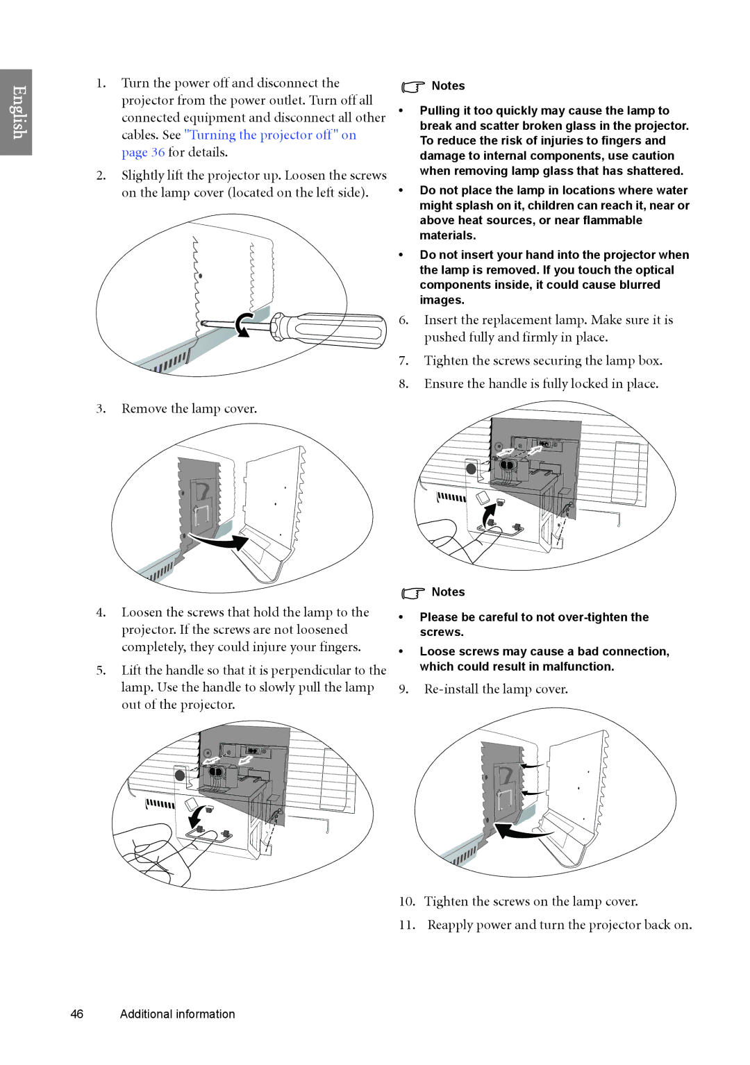 BenQ W6000 manual Remove the lamp cover 