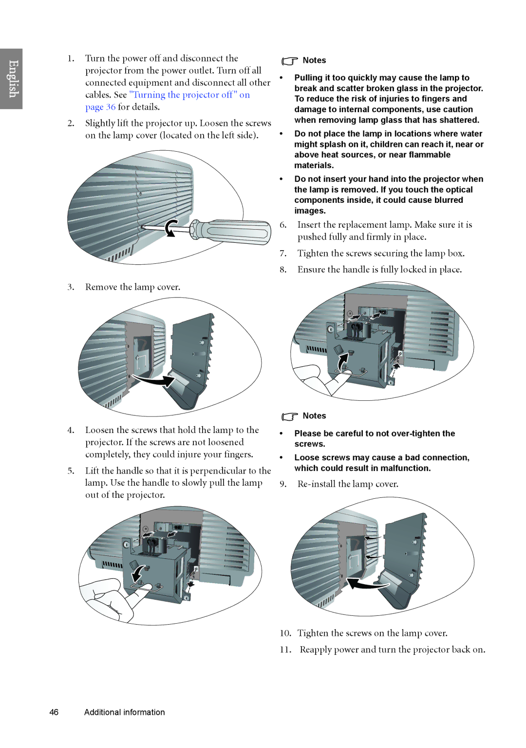 BenQ W6500 user manual Remove the lamp cover 