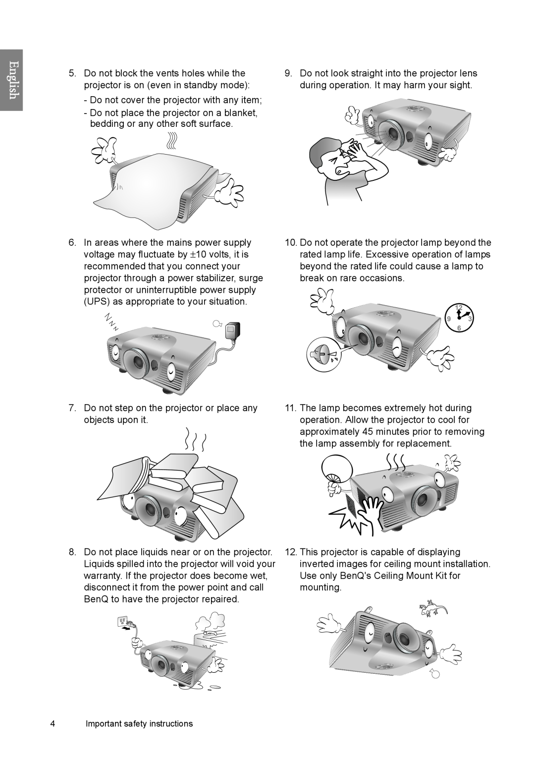 BenQ W6500 user manual English, Do not cover the projector with any item 