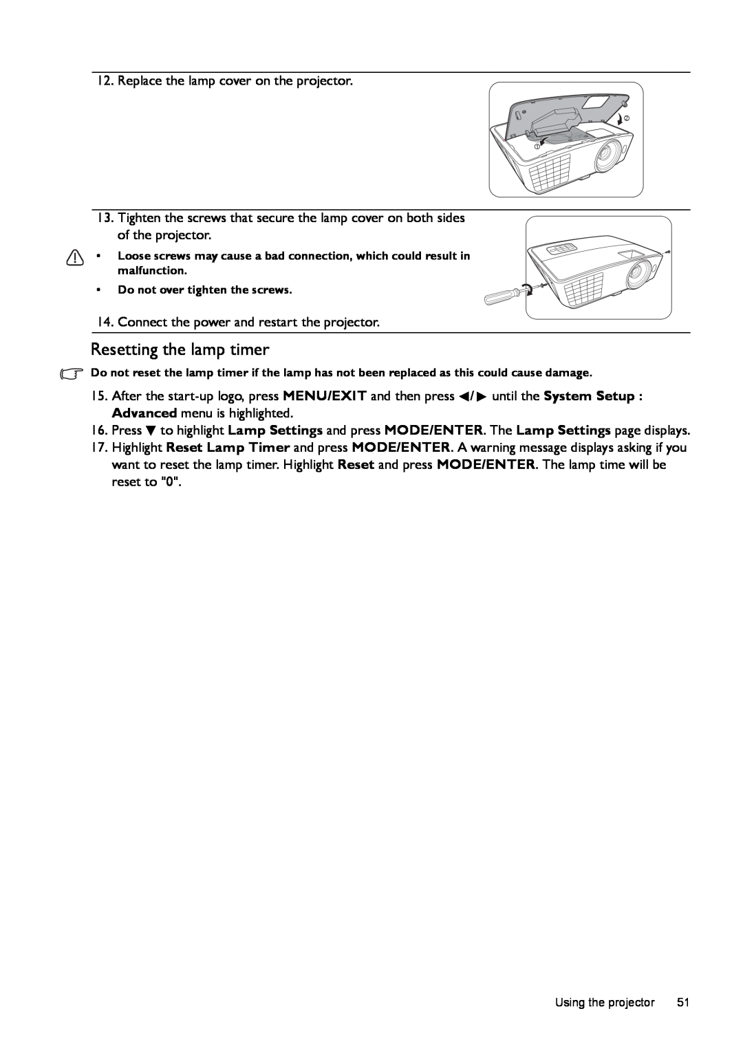 BenQ W770ST user manual Resetting the lamp timer 