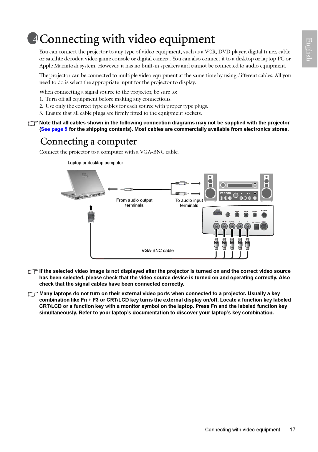 BenQ W10000, W9000 manual Connecting with video equipment, Connecting a computer 