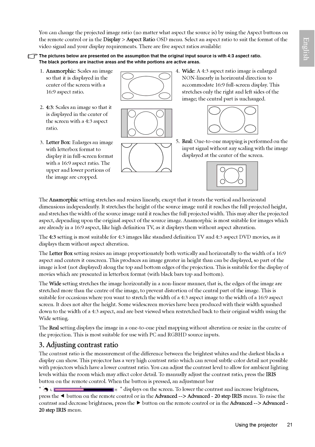 BenQ W10000, W9000 manual Adjusting contrast ratio 