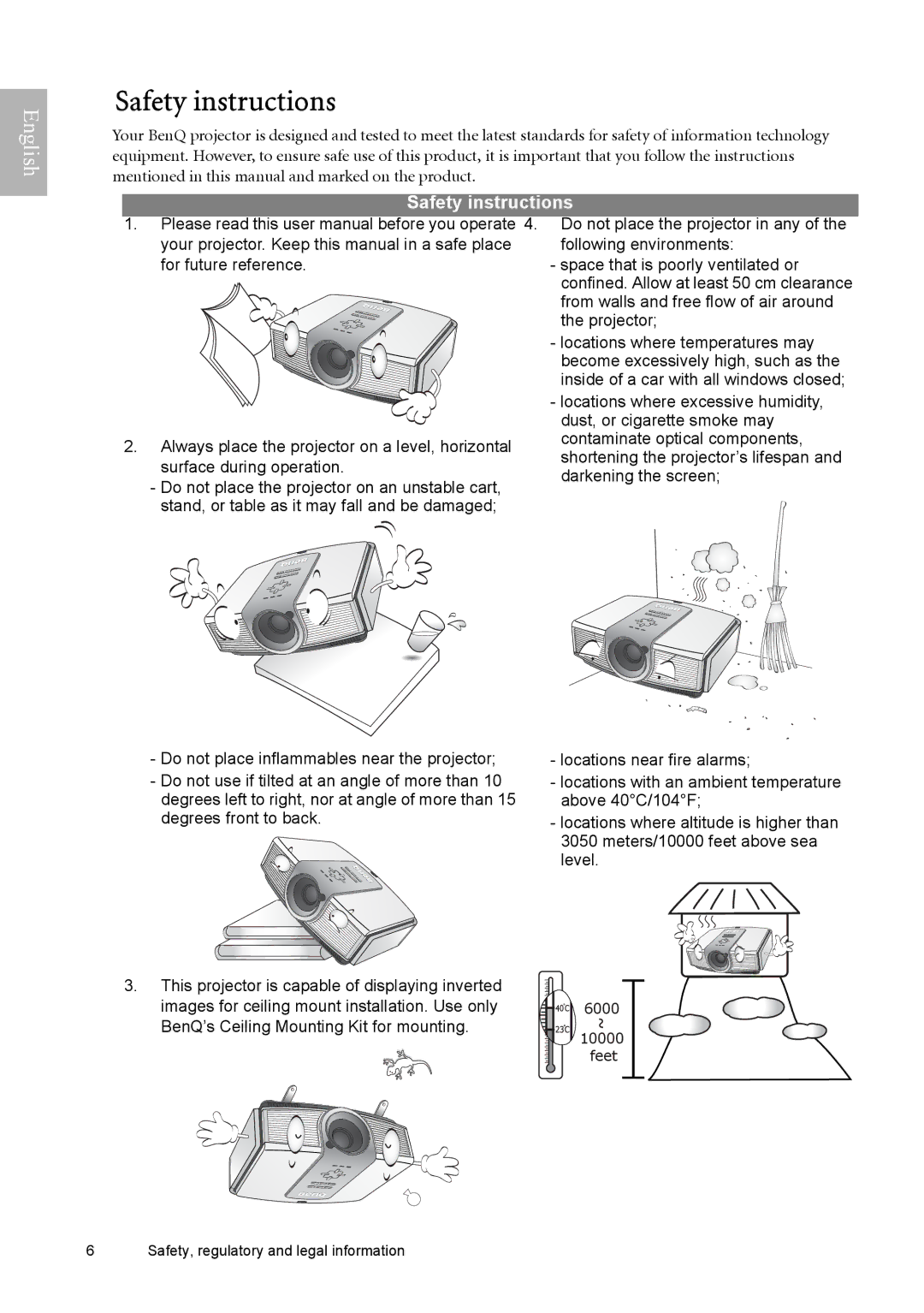 BenQ W9000, W10000 manual Safety instructions 