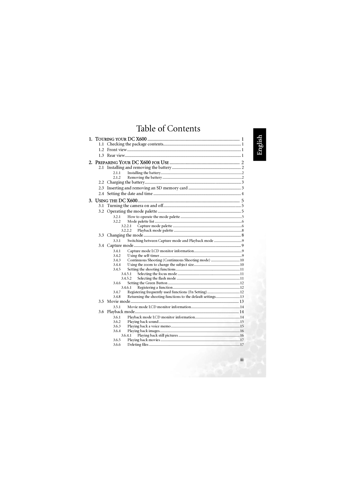 BenQ X600 user manual Table of Contents 