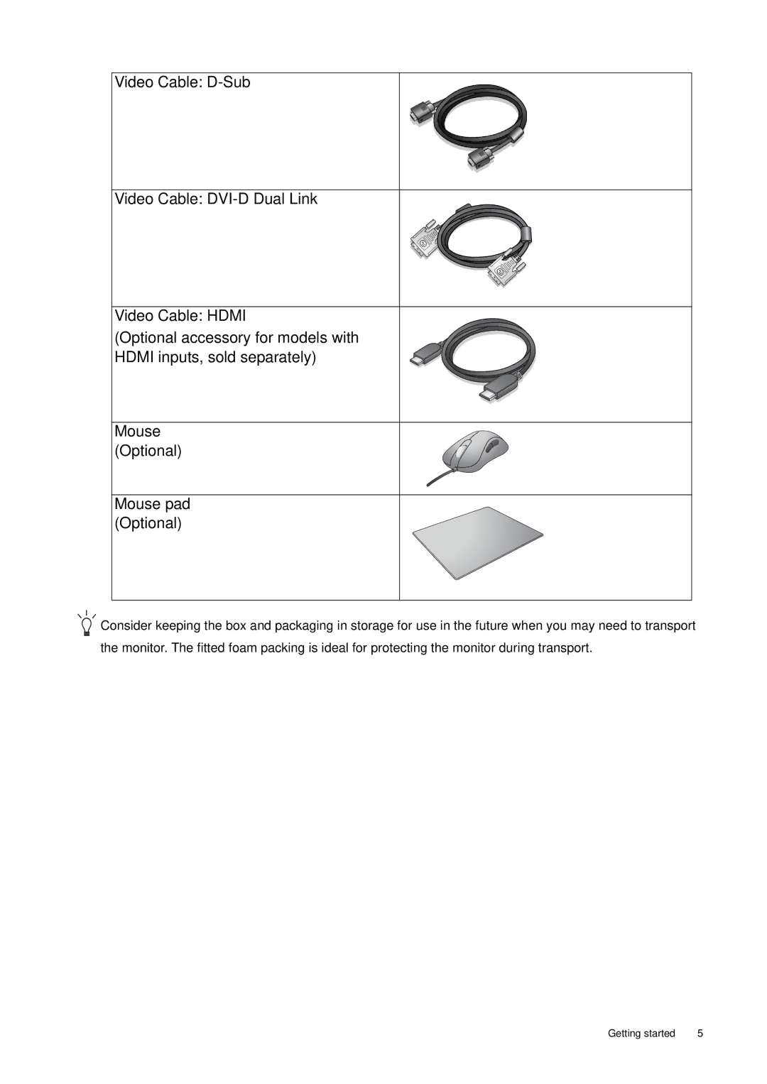 BenQ XL2410T user manual Getting started 