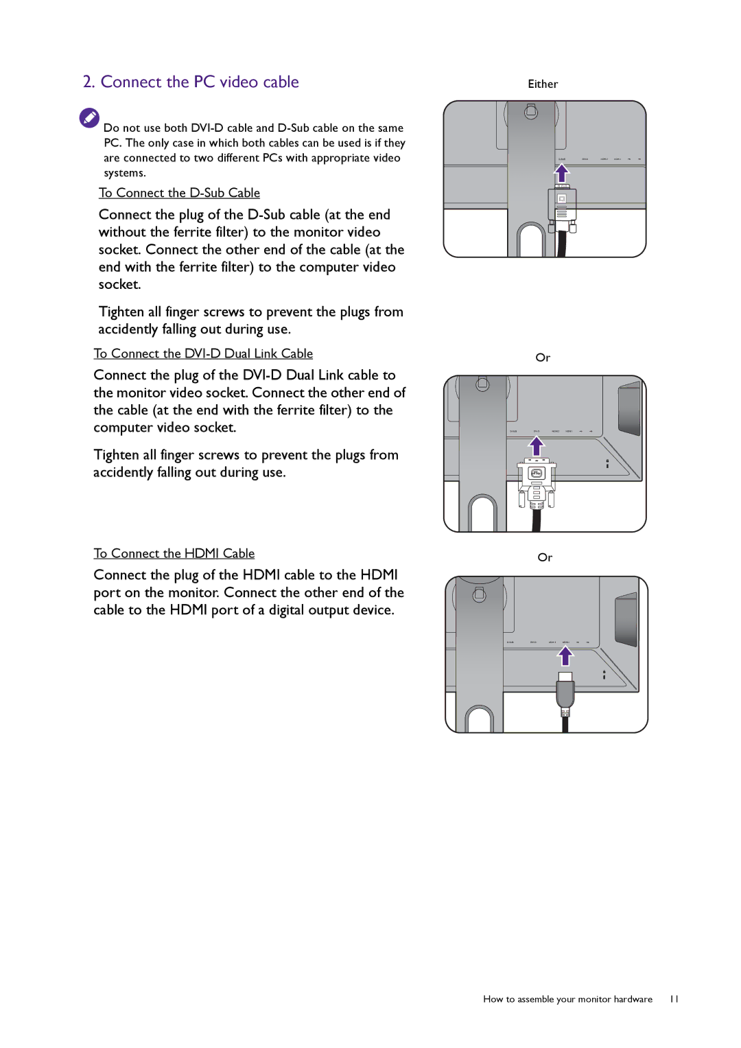 BenQ XL2420T / XL2420TX user manual Connect the PC video cable 