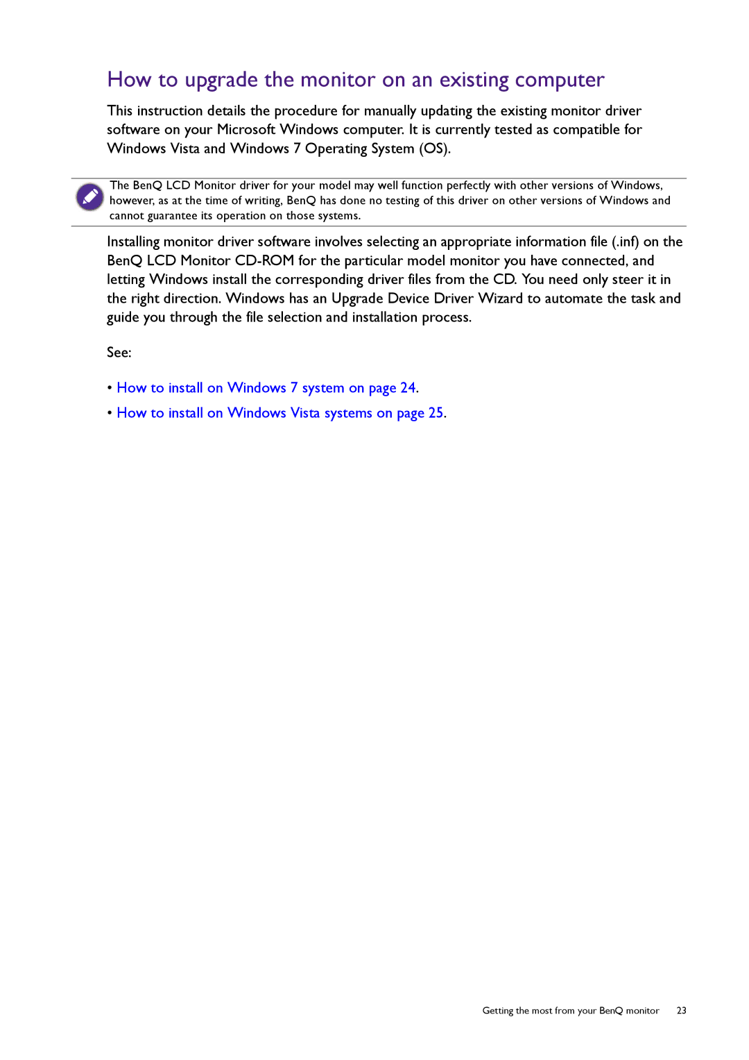 BenQ XL2420T / XL2420TX user manual How to upgrade the monitor on an existing computer 