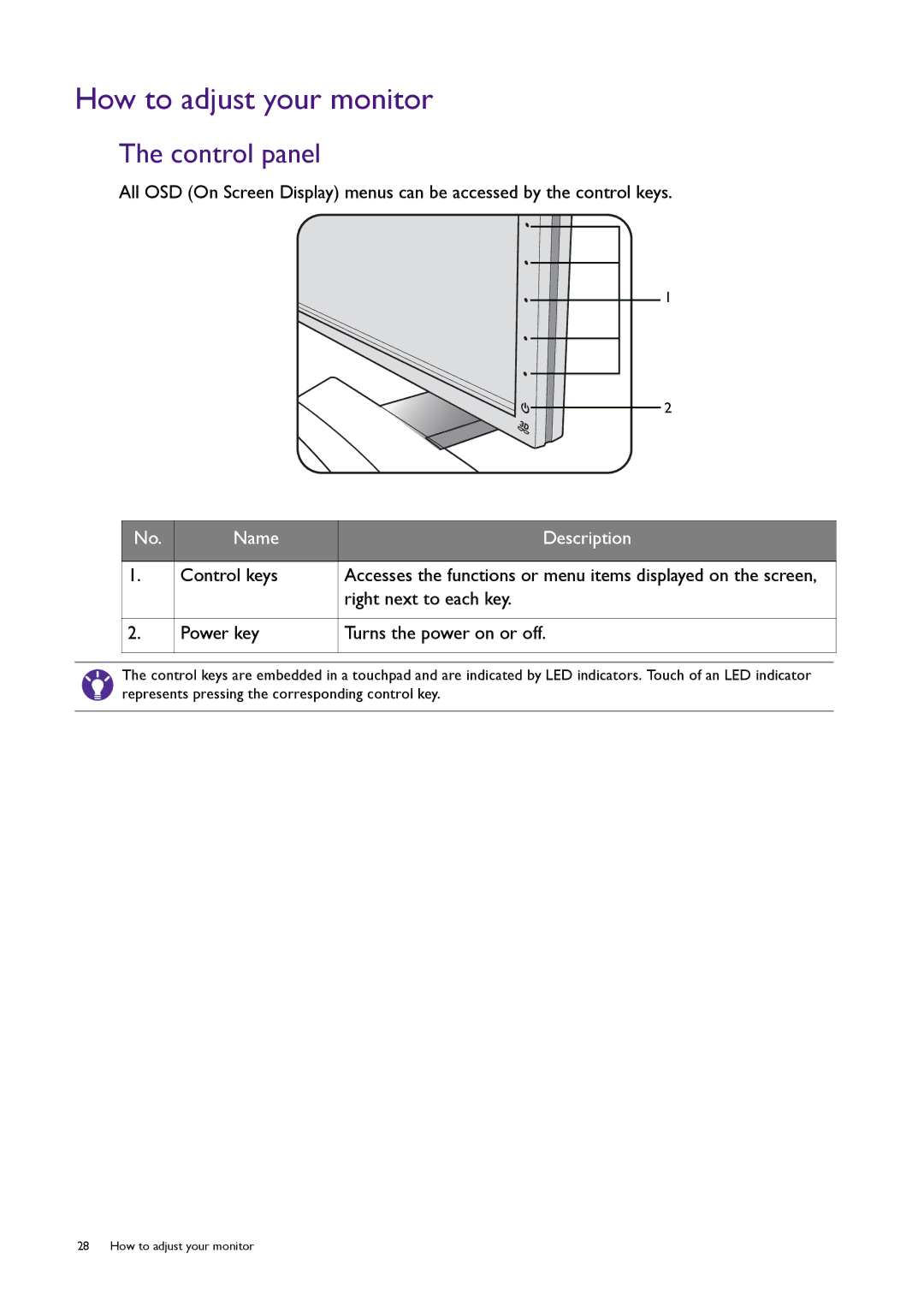 BenQ XL2420T / XL2420TX user manual How to adjust your monitor, Control panel 