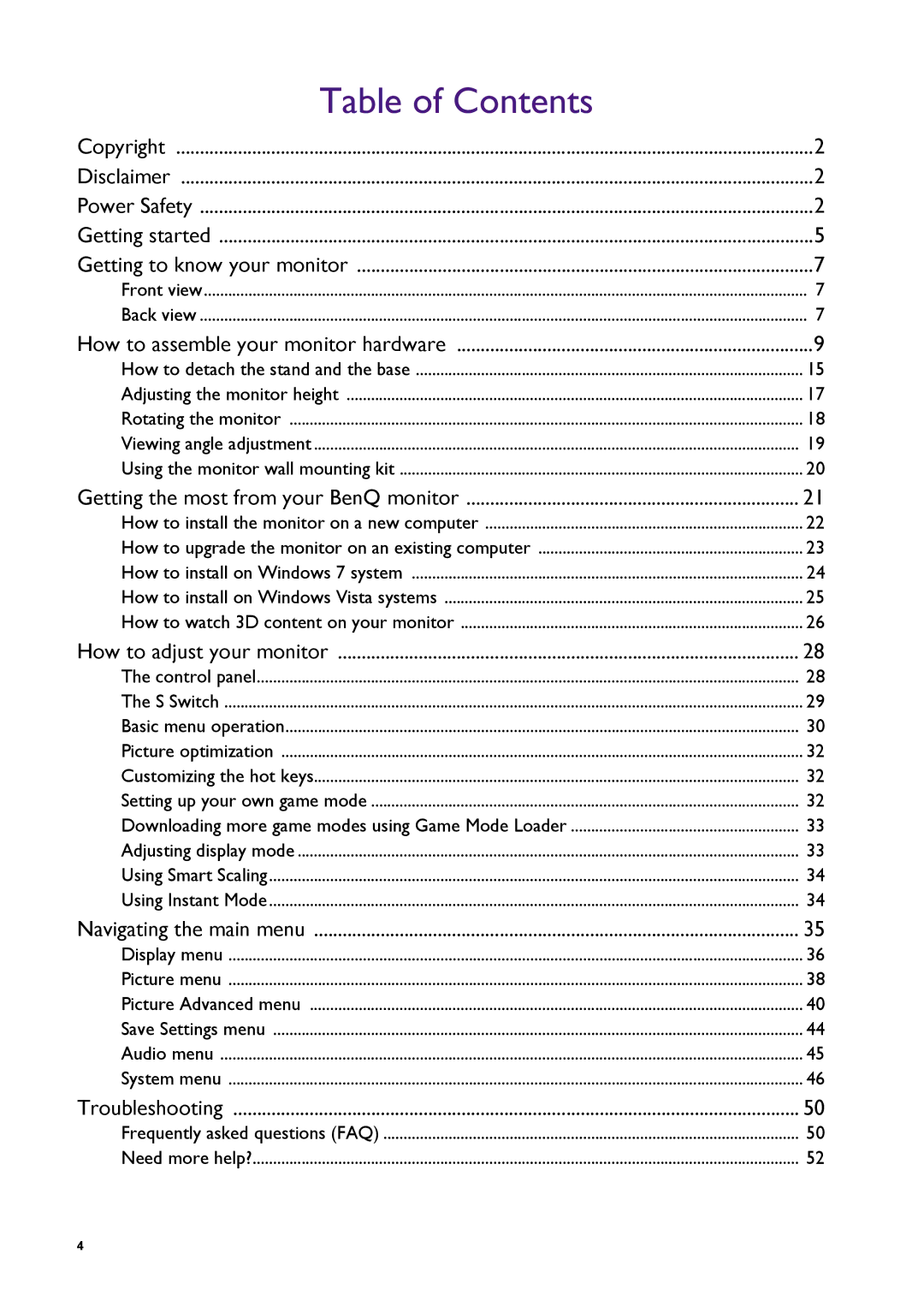 BenQ XL2420T / XL2420TX user manual Table of Contents 