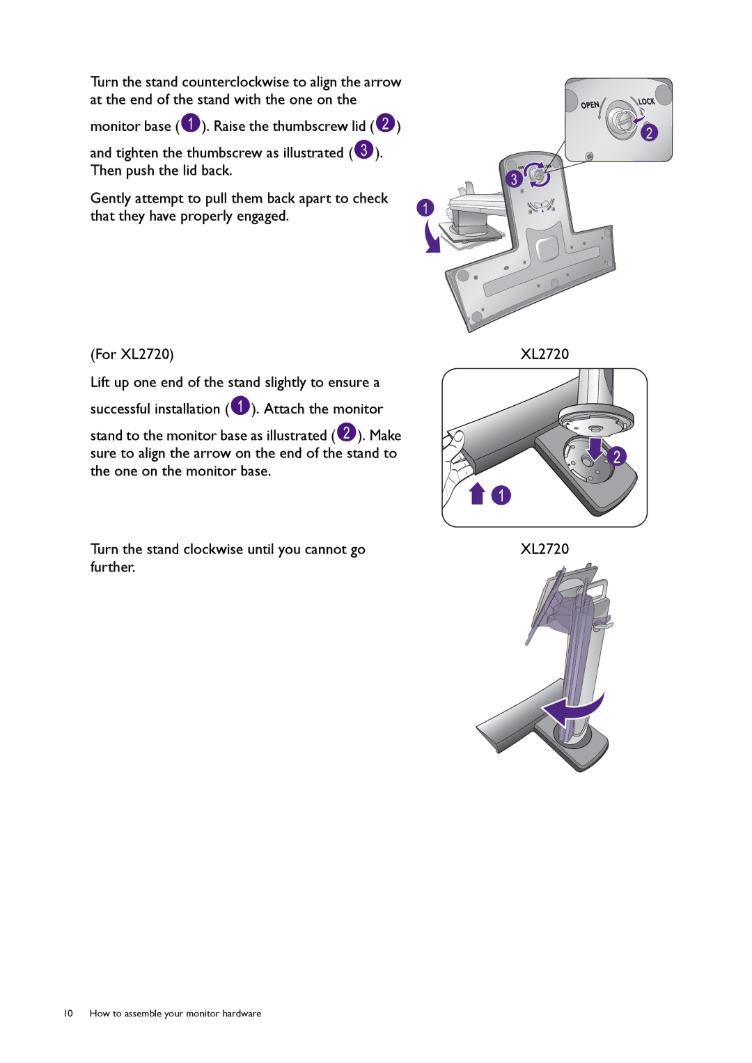 BenQ XL2420T user manual How to assemble your monitor hardware 