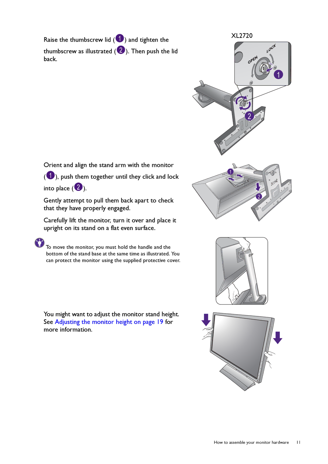 BenQ XL2420T user manual How to assemble your monitor hardware 