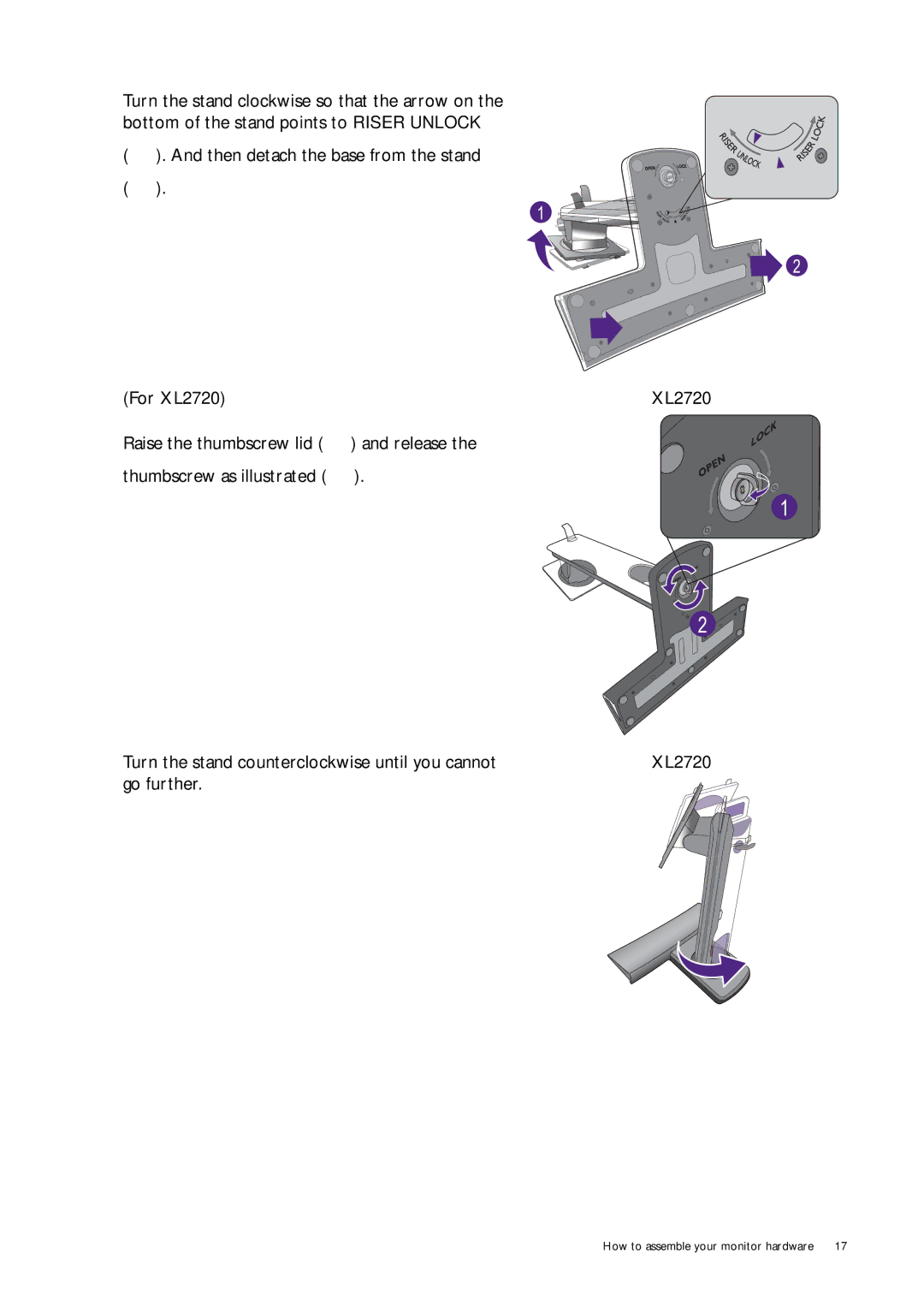 BenQ XL2420T user manual How to assemble your monitor hardware 