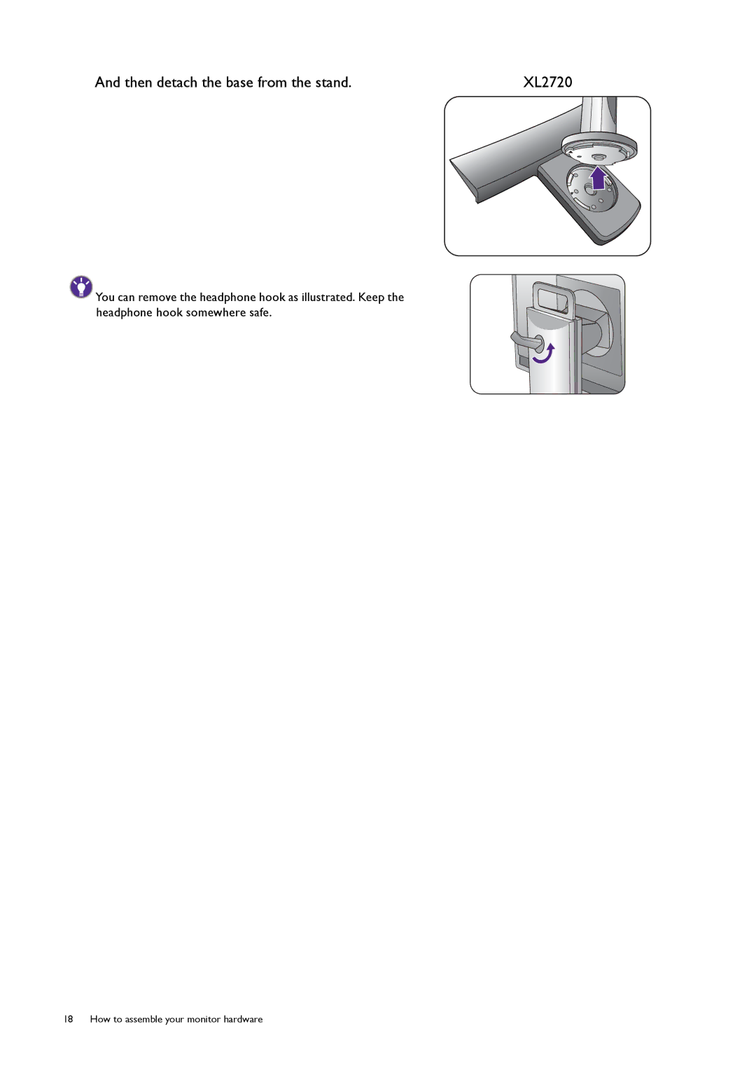 BenQ XL2420T user manual Then detach the base from the stand XL2720 