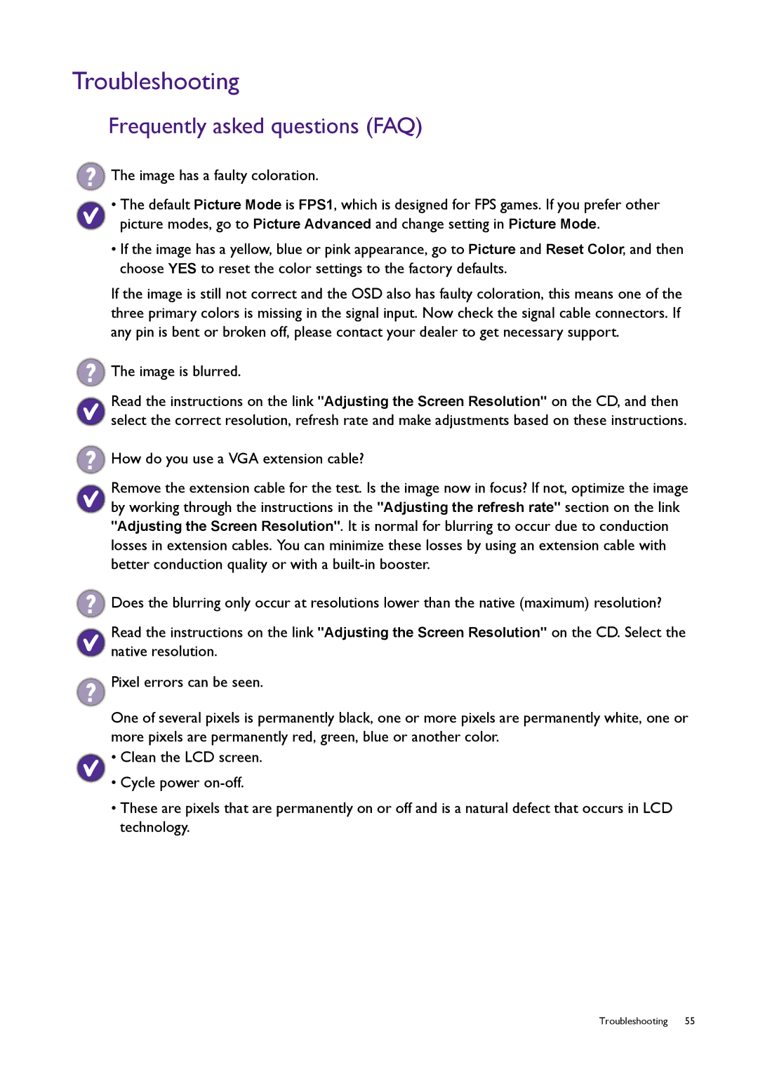 BenQ XL2420T user manual Troubleshooting, Frequently asked questions FAQ 