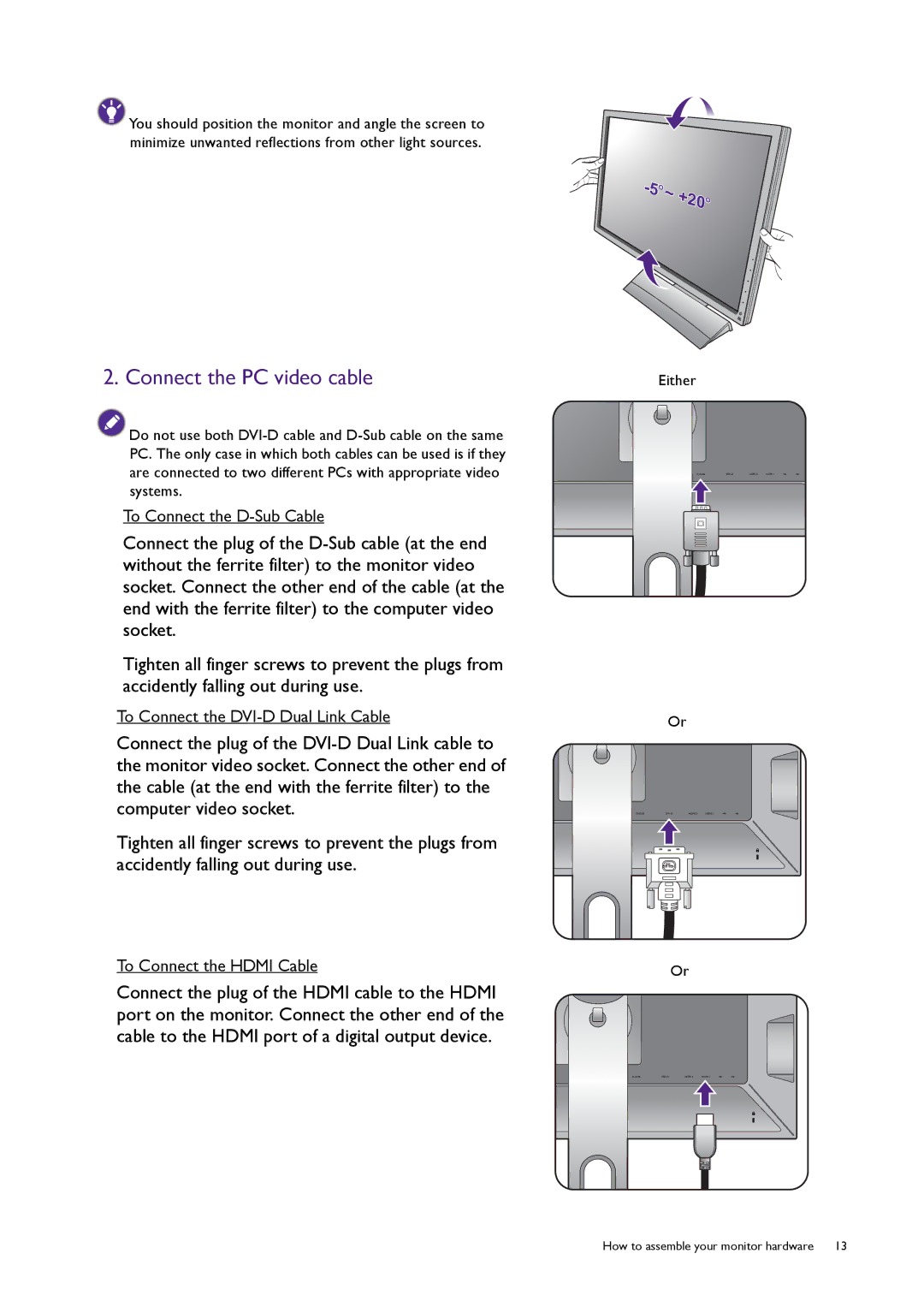 BenQ XL2720T user manual Connect the PC video cable 