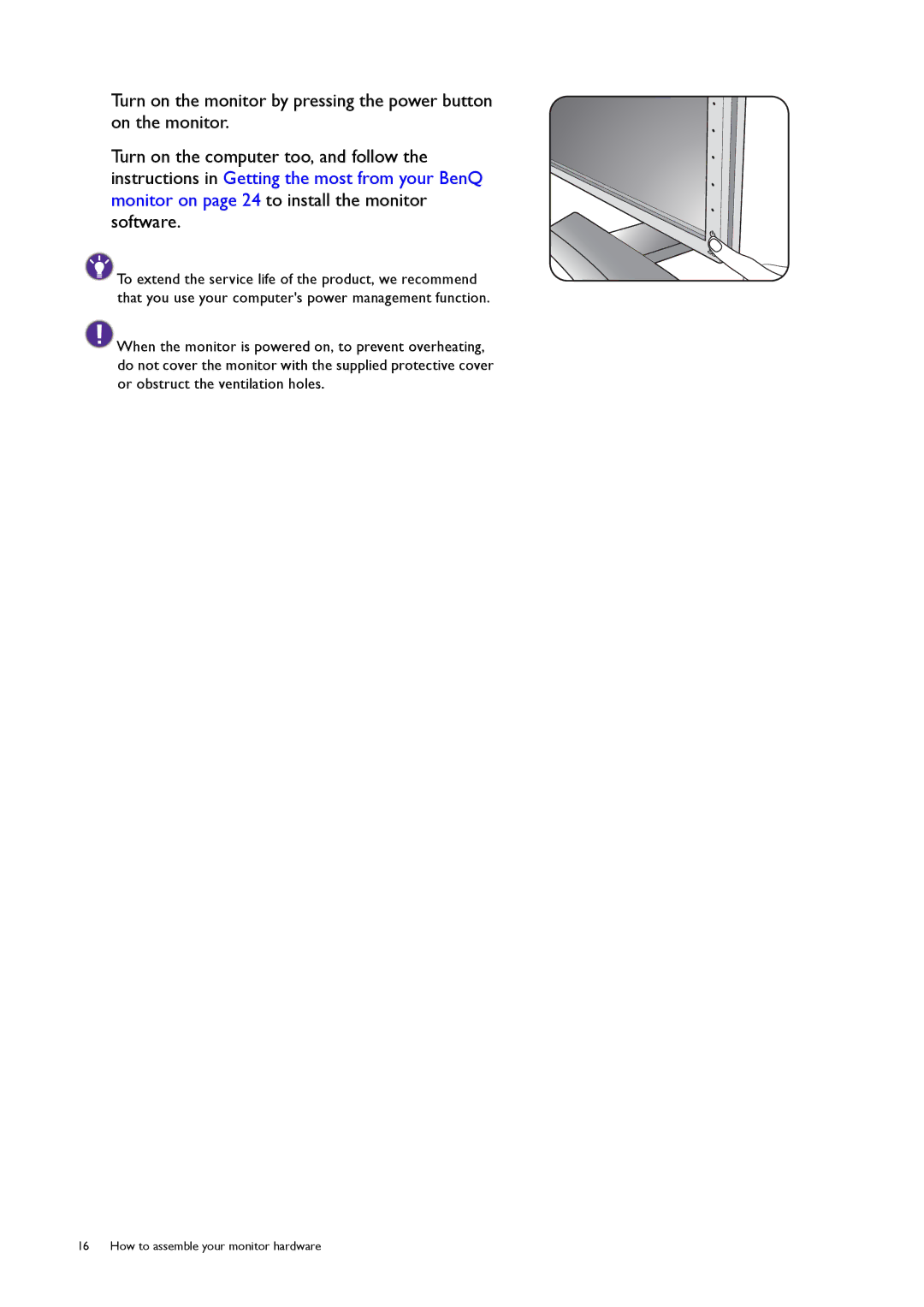 BenQ XL2720T user manual How to assemble your monitor hardware 