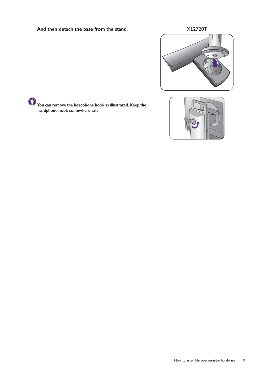 BenQ user manual Then detach the base from the stand XL2720T 