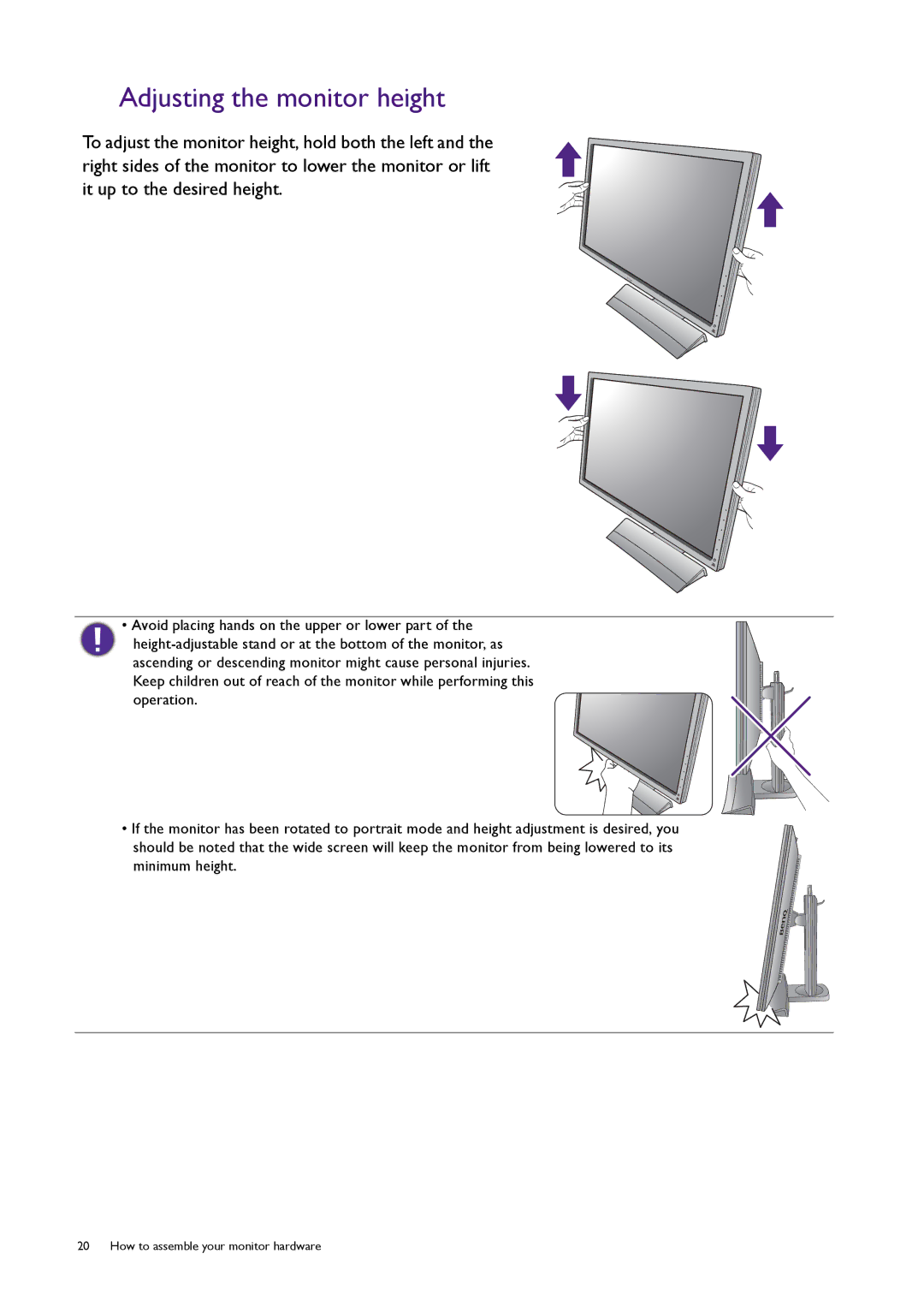 BenQ XL2720T user manual Adjusting the monitor height 