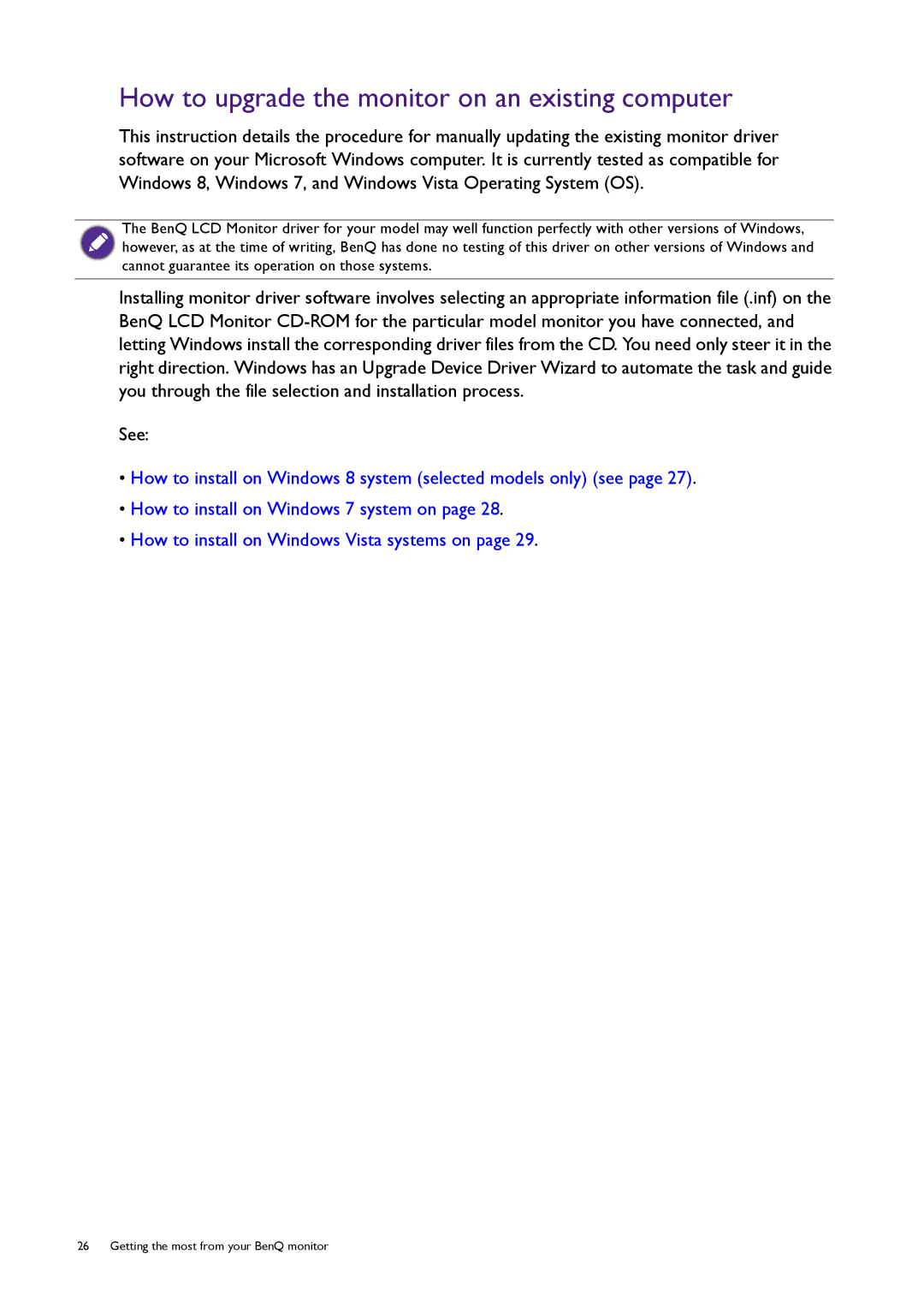 BenQ XL2720T user manual How to upgrade the monitor on an existing computer 